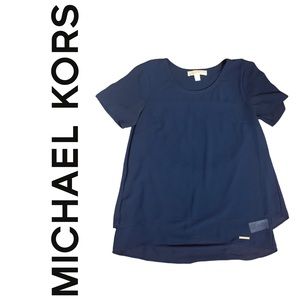 MICHAEL Michael Kors Blouse Top Womens Size X Small Blue Layered Short Sleeves